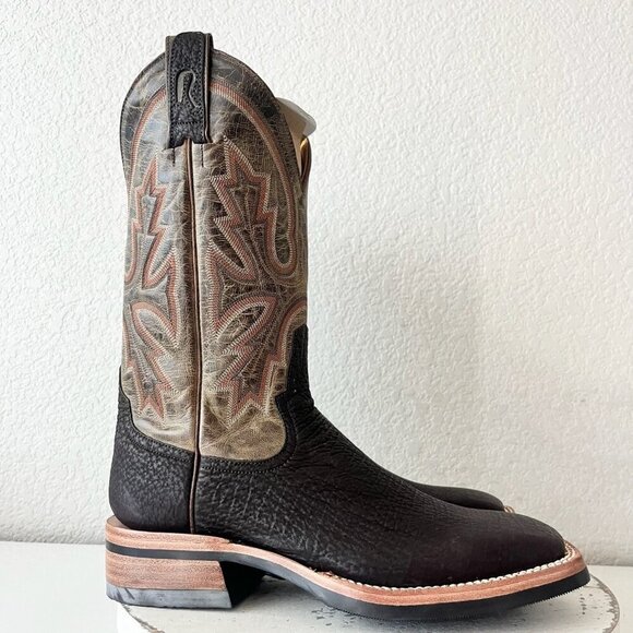 NEW Rod Patrick Mens Cowboy Boots 8B Dark Brown Shark Leather Western Square Toe - Picture 2 of 14